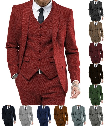 Business 3Pic Men Tweed Suits 