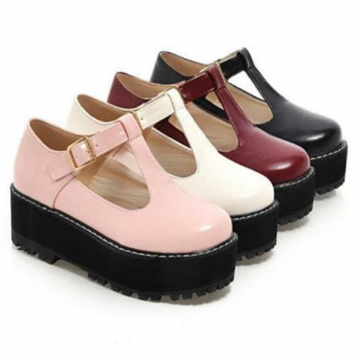 Cute Women's Mary Janes T-Strap Creeper 