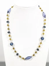 Retro Boho Blue Brown Beaded Station Necklace Layering 18 inch