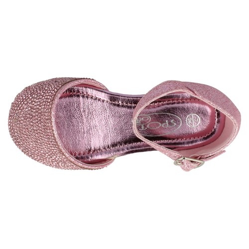 Ragazze Spot On Piatto Brillantini Strass Oro Rosa Fibbia Cinturino Festa Scarpe - Foto 20 di 21