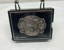 AndWest Scalloped Varied Edge Cross with Scrolls Antique Silver Belt Buckle- NEW