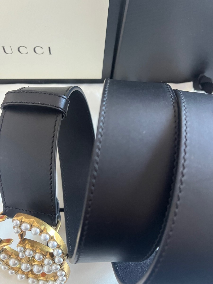 Gucci GG Pearl Buckle Black Marmont Wide Leather Belt size Gucci GG Pearl Buckle Black Marmont Wide Leather Belt size