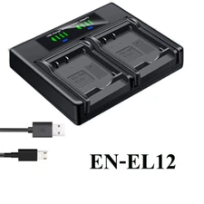 Twin Battery Charger For Nikon EN-EL12 MH-65 Nikon KeyMission 170 360