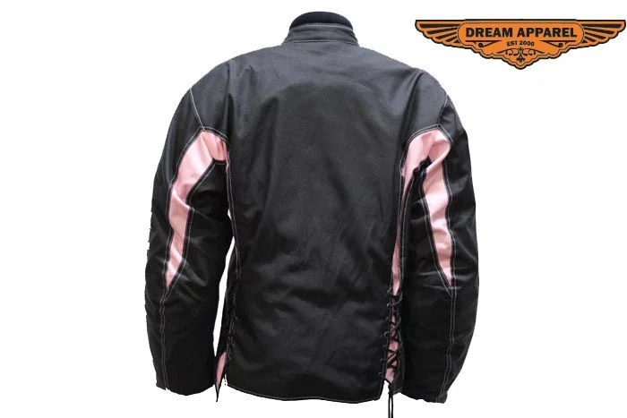 Durable Textile Black Women Classic Fit Motorcycle Biker Front Laces Jacket - Image 4 of 4