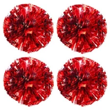 TTSAM 4 Pack (2 Pair) Metallic Foil Cheerleader Pom Poms & Plastic Ring Cheer Po
