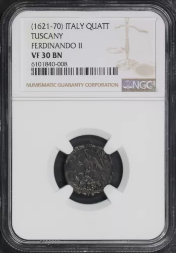 (1621-70) Italy Tuscany Ferdinando II Quattrino NGC VF-30 BN