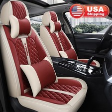 Red Beige Car Seat Cover Pu Leather Front Rear Cushion Pad Protector Universal Red Beige Car Seat Cover Pu Leather Front Rear Cushion Pad Protector Universal