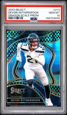 2023 PANINI SELECT 273 DEVON WITHERSPOON DRAGON SCALE PRIZM /70 PSA 10 SEAHAWKS