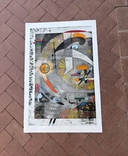 Vintage Abstract Geometric Painting Art Mixed Media MCM ? Mystery Artist