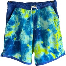 Lands End size 10H-12H - husky blue and neon tie dye swim trunks