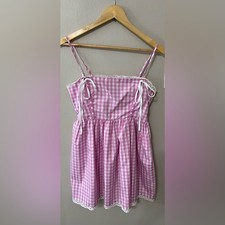 Forever 21 Pink Gingham Cottagecore Coquette Babydoll Dress Lace Trim Size M