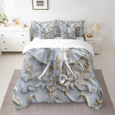 Elephant Bedding Set Africa Tropical Animal Bed in a Bag Boho Style Flowers A...