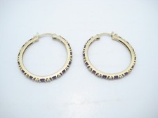 Gold Tone Sterling Silver Purple Clear CZ Hoop Dangle Earrings