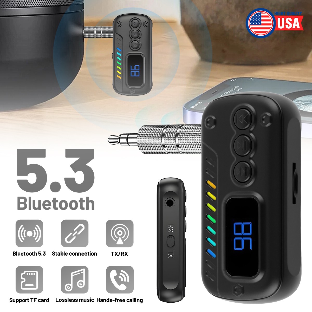 Bluetooth Transmitter Call Music Receiver AUX Adapter for Ca