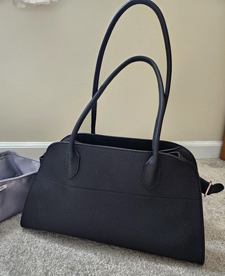 The Row Shoulder Margaux 12 Black Grained Leather Handbag