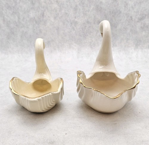 Plato de baratija pequeño Lenox Bone China marfil cisne borde dorado 24K EE. UU. De colección *LEER* - Imagen 5 de 10
