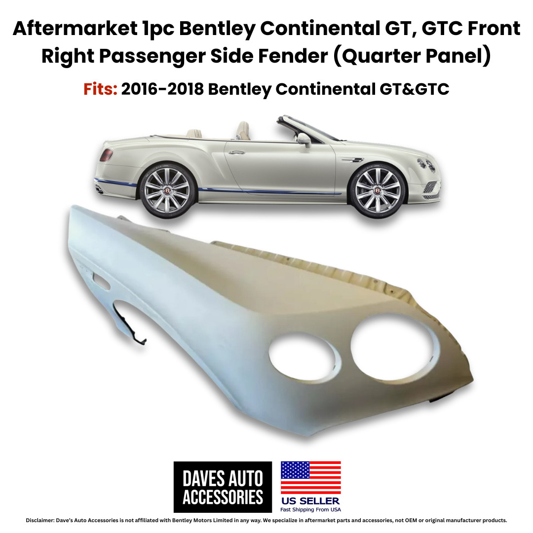 16-18 Bentley Continental GT GTC Carbon Fiber Right Side Fender 1PC Replacement