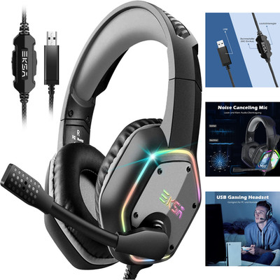 Gaming Headset USB mit Mikrofon RGB Beleuchtung für PS4 PS5 PC Zubehör