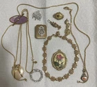 Vintage Estate Costume Jewelry Lot Cameos Some Signed Victorian Revival Avon +