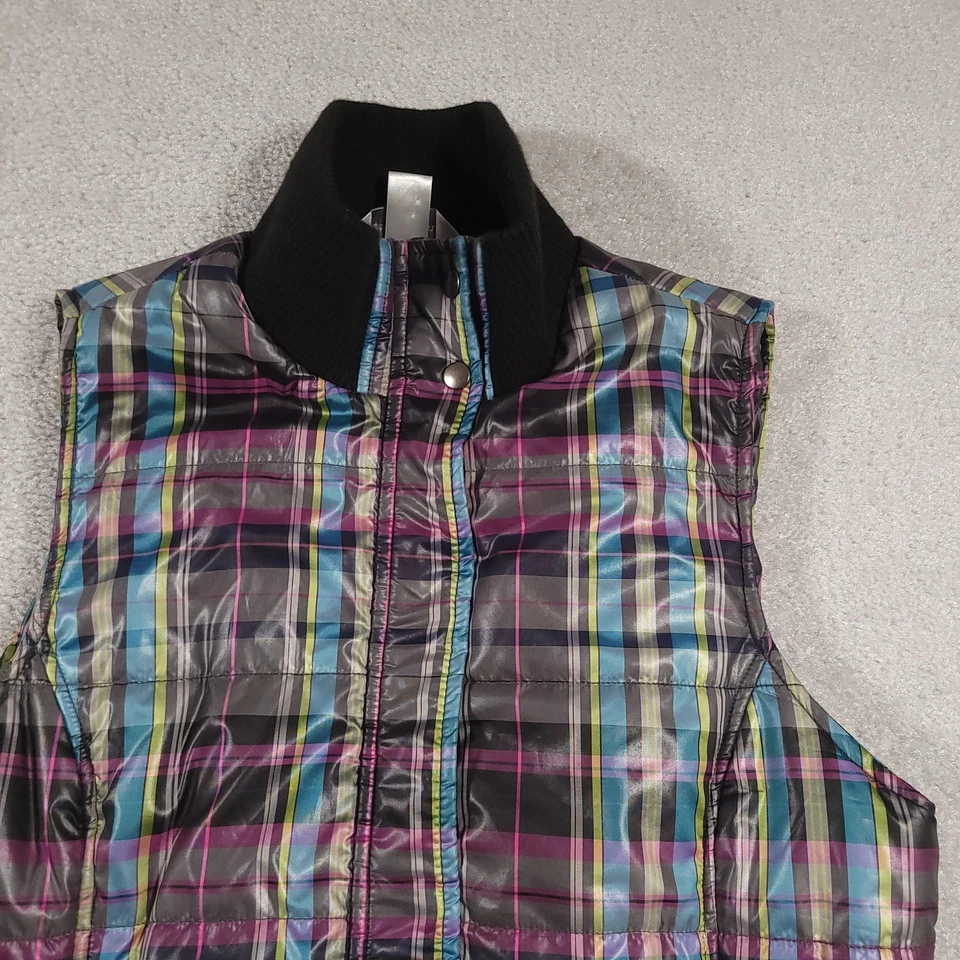Chaleco Christopher & Banks para mujer pequeño pequeño acolchado a cuadros sin mangas bolsillos con cremallera Foto 3 de 4
