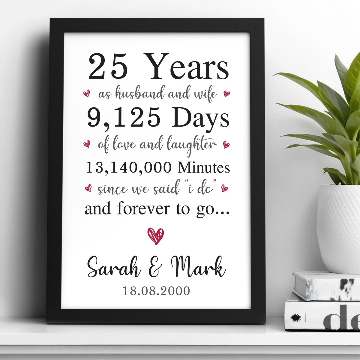 PERSONALISED Silver 25th Wedding Anniversary Gifts for Him Her