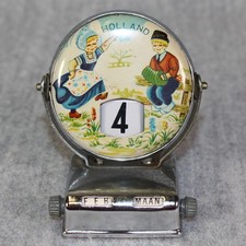 VINTAGE CALENDAR Holland Perpetual Flip Date Desk Silver Tone Souvenir 1970s
