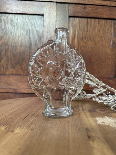 Bottiglia di vetro trasparente vintage viso sole vaso bocciolo mod celeste bottiglia profonda 7" - Foto 8 di 9