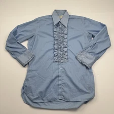 Vintage Johnny Carson Shirt Mens Medium Blue Ruffle Tuxedo Formal 70s Disco