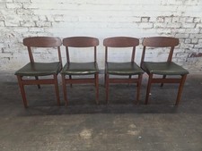 Set Of 4 Teak Mid-Century Black Vinyl Dining Chairs