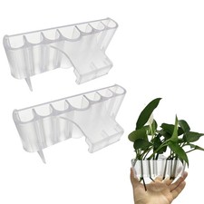 7 Holes Aquarium Aquatic Plant Holder Cups With Hooks Transparent 2 PCS