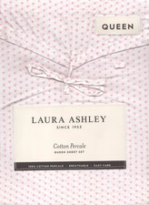 Laura Ashley QUEEN Sheet set HEART TO HEART Pink  White cotton percale sheets