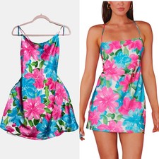 Show Me Your Mumu Floral Mini Dress Pink Blue XXL Spaghetti Strap Backless Satin