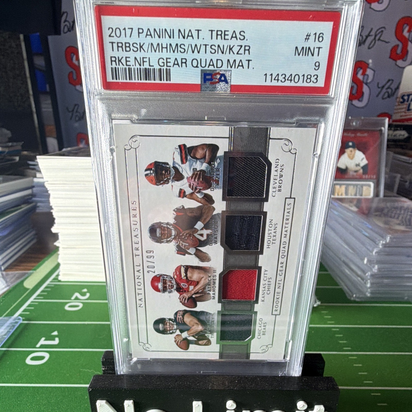 2017 National Treasures RC Quad Patch Mahomes/Watson PSA 9 /99