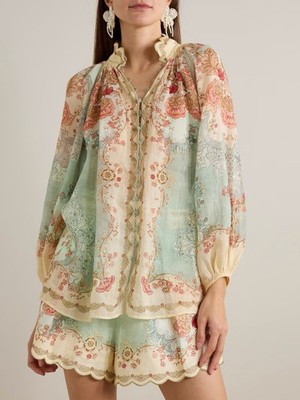 Zimmermann Daylight scalloped printed ramie blouse $ 675 Size 0 