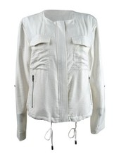 DKNY Women's Zip-Front Jacket M, Ivory 795731603056