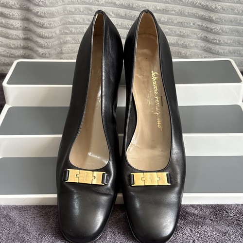 Salvatore Ferragamo Pumps Absatz Leder Schwarz & Gold Vintage UK 8,5 US 11 3A - Bild 12 von 12