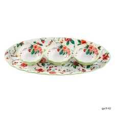 4 Pack Sauce Dish Set Ceramic with Serving Tray Dip Bowls Appetizer Platter