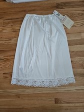Vintage Lorraine Slip NYLON HALF SLIP HUGE LACE HEM SZ L Tall 26" White