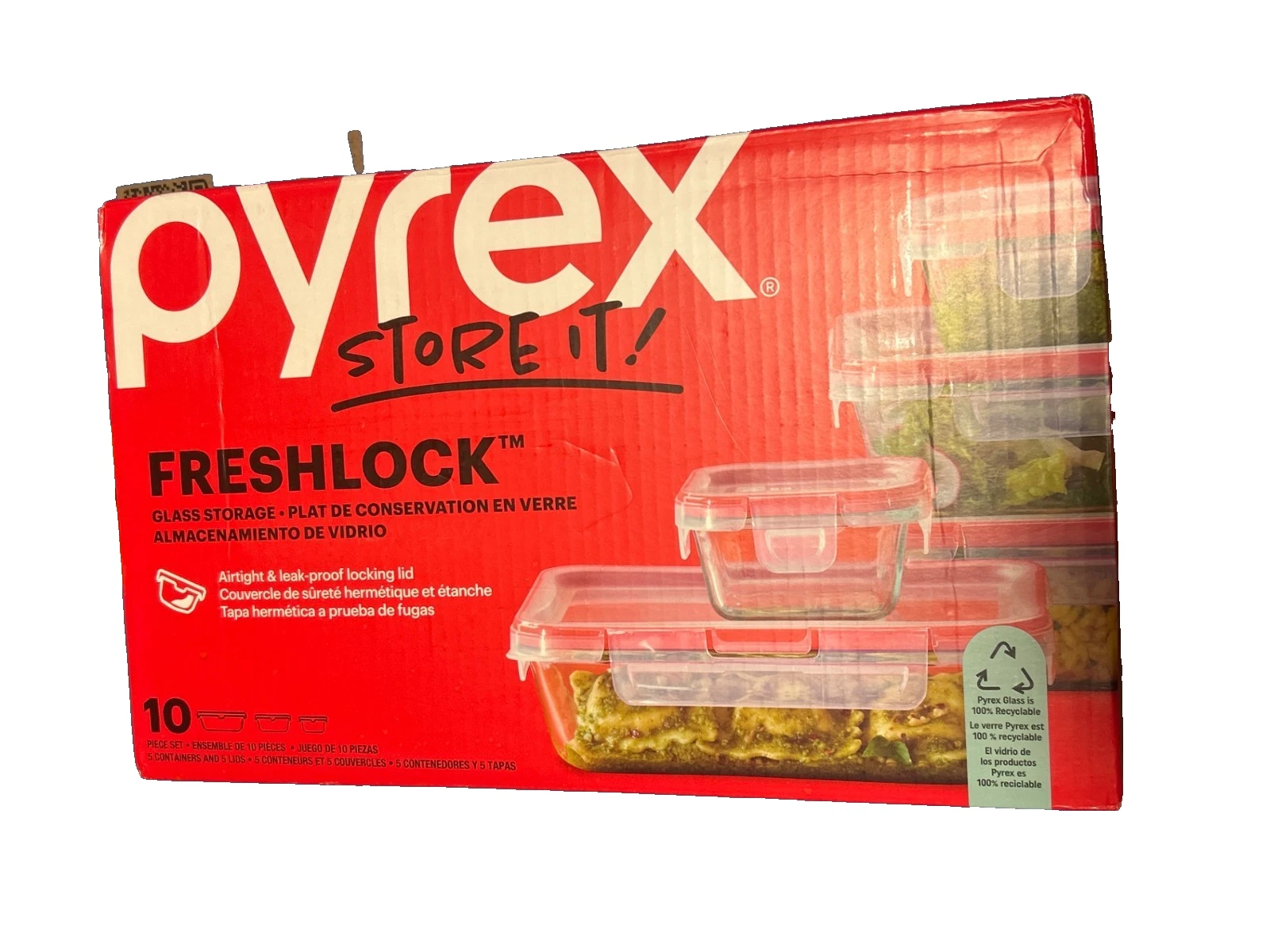 Pyrex Freshlock 10 Piece Glass Storage Containers w/ Airtight Lids