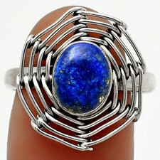 Wire Wrap - Lapis - Afghanistan 925 Sterling Silver Ring s.8.5 Jewelry R-1445