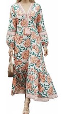 Sunny Spirit Woman’s Maxi Boho Dress, Floral Print, Summer V Neck, Size Small