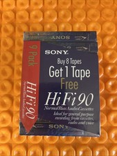 Sony HiFi 90 Minute Blank Cassette Tapes Type 1 Normal Bias New SEALED Pack of 9