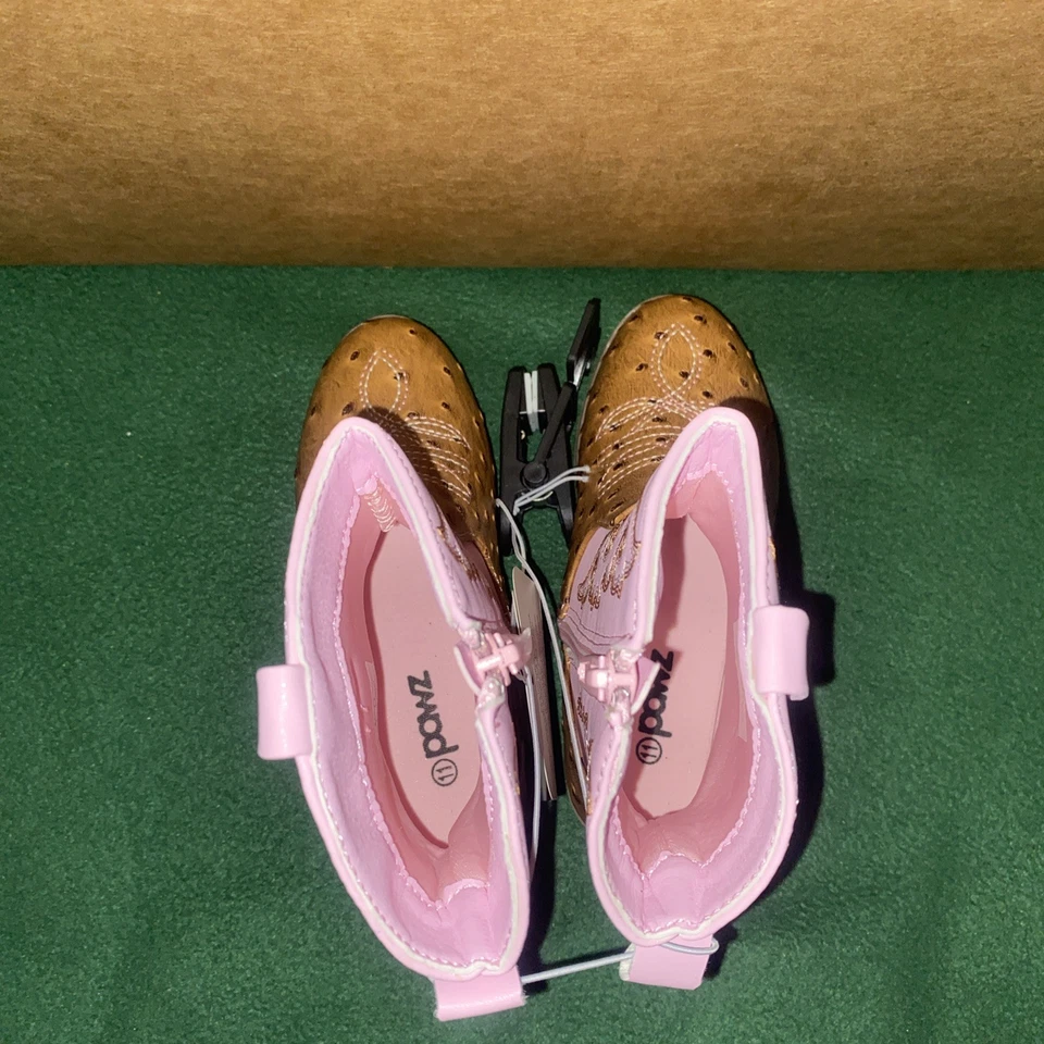Pawz Girls Faux Ostrich Skin Embroidered Western Boots Size 11 Light Pink - Image 4 of 4