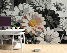 3D Bouquey Oil Paintings Self-adhesive Removeable Wallpaper Wall Mural