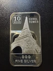 10 Gram Eiffel Tower .999  Fine Silver Bar Toning Around Rim