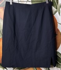 Escada by Margaretha Ley Size 42 Navy Blue Wool Skirt Side Zip Pencil Straight