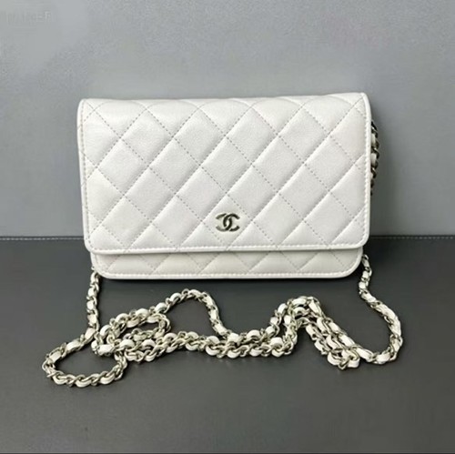 Chanel White Caviar Quilted Wallet On Chain (WOC) Flap Bag Gold Hardware Auth-