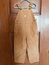 EUC Carhartt Brown Duck Tan Bib Overalls Flannel Lined Double Knee Boys 4T Farm