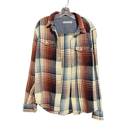 Outerknown Blanket Shirt Men's Size M Blue Brown Plaid Organic Cotton Heavy
