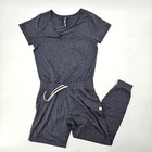 Vuori All Day Jumpsuit Size Medium Romper Heathered Charcoal Blue Short Sleeve